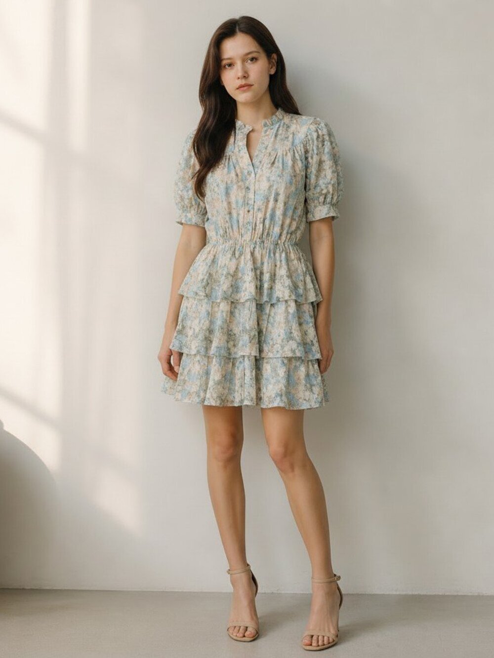 En Saison Tosca Dress Peach Blue floral Babydoll Cottage Size M